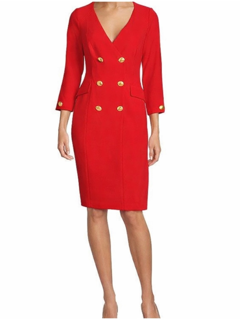 NEW Donna Karan Cady Crepe V-Neck 3/4 Sleeve Jacket Dress Sz 8